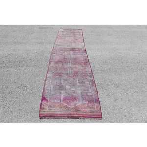 Tapis turc vintage, tapis de couloir 2,7x12,4 pieds, tapis en laine unie rose et violet - Product Image 1