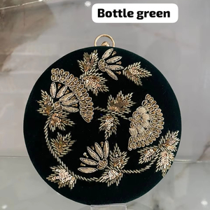 Luxe élégant forme ronde sac à main de soirée à la main et pochette brodée pour les mariages événements spéciaux et fêtes décoration de perles - Product Image 3