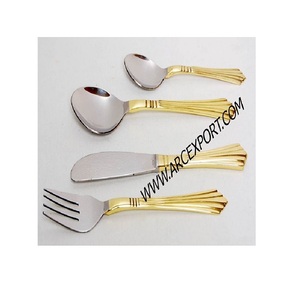 Couverts en métal poli miroir argenté brillant avec poignées de designer dorées Cuillères de table à manger à usage domestique - Product Image 5