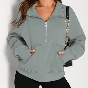 Sudaderas para mujer, Jersey recortado con media cremallera, sudaderas con cremallera de cuarto de lana, trajes de moda de otoño 2025, ropa - Product Image 3