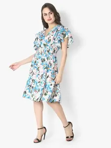 Femmes été sans manches robe courte décolleté plongeant Floral impression numérique décontracté Floral Western élégant nouveau Design naturel - Product Image 2