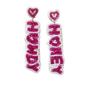 Pendientes de cuentas de semillas con letras, ligeros, hechos a mano, joyería de moda de calidad de exportación a precio económico - Product Image 1