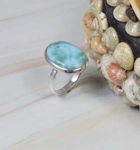 Bague de promesse faite à la main bague solide Style Boho Larimar pierre précieuse bijoux en argent Sterling 925 argent Sterling 925 timbre bague bijoux - Product Image 3