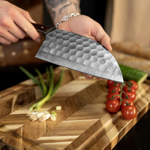 Couteau couperet serbe damas avec manche en bois de rose pour la cuisine intérieure et extérieure au barbecue et le couteau de chef de cuisine - Product Image 4