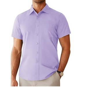 Chemises habillées en flanelle à manches longues à fermeture éclair, coupe ajustée décontractée pour hommes, couleur unie violet, polyester/coton, respirantes - Product Image 3