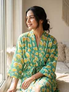 Peignoir Kimono en Coton Vert Teal à Motifs Floraux pour Spa et Hôtel avec Ceinture – Commandes en Gros USA, Royaume-Uni, Australie - Product Image 4