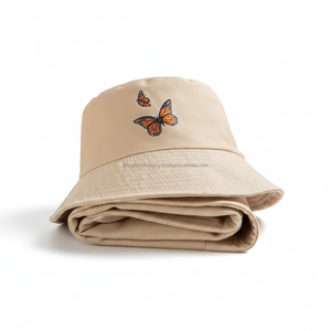 Trendy Beige Butterfly Embroidery Bucket <b>Hat</b> - Unisex Cotton Butterfly Print Fisherman Cap - Fashionable Aesthetic <b>Summer</b> Sun - Product Image 5