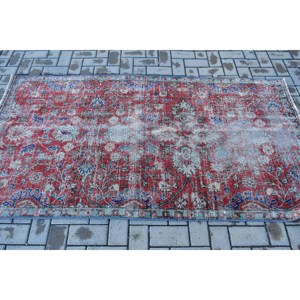 Turkish Rug 3.5x6.8 ft, <b>Red</b> Blue Ombr <b>Wool</b> Vintage Rug - Product Image 3