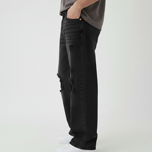 Pantalon en jean slim taille mi-haute pour homme en mélange de coton, tissu premium flexible, coupe ample, en coton épais - Product Image 5