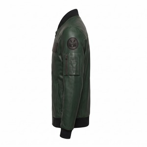 Veste en cuir véritable pour homme, bomber en cuir d'agneau, vert forêt - Product Image 5