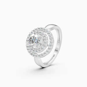Anillo Solitario de Doble Halo con Corona Redonda y Diamante Cultivado en Laboratorio de 0.95 Ct |   En oro amarillo, blanco y rosa de 9 quilates - Product Image 1