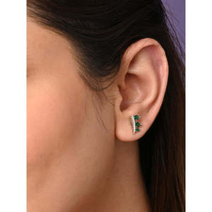 NOVAMART Fine 925 Sterling Silver Reina <b>Stud</b> <b>Earrings</b> Pear & <b>Emerald</b> Cut Diamond with Gold Pearl for Weddings Engagements Wholes - Product Image 6