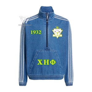 Personalizado griego Chi Eta Phi Sorority ropa bordada Zip Up rayas Jeans chaqueta de mezclilla parafernalia griega - Product Image 1