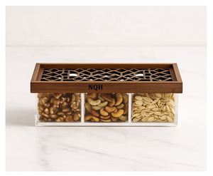 Ensemble de 3 pots de rangement carrés en acrylique Ramadan 2026 avec couvercles en bois et incrustations de nacre, faits à la main, hermétiques pour aliments secs - Product Image 3