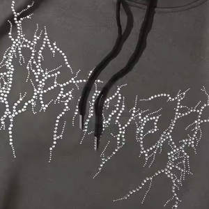 Servicio OEM al por mayor mejor diseño básico sudaderas con capucha de diamantes de imitación ligero Color sólido básico sudaderas con capucha de diamantes de imitación - Product Image 4