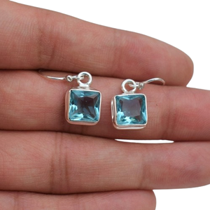925 Solid <b>Sterling</b> <b>Silver</b> Blue Topaz Gemstone <b>Drop</b> <b>Earrings</b> for Women and Girls for Party Dangle Design Elegant Jewelry - Product Image 1
