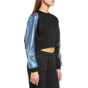 Ensemble de sweat-shirts Top court respirant à manches en cuir brillant personnalisable avec OEM pas cher pour l'hiver - Product Image 2