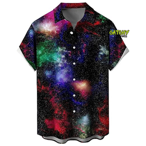 Chemise Hawaïenne Classique d'Été CATCHY GEARS pour Hommes – Tissu Sergé Tendance, Style Urbain, Imprimé 3D Plantes Tropicales, Manches Courtes – Grande Vente - Product Image 1