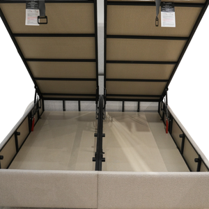 Cadre de lit rembourré sur mesure en argent avec mécanisme de rangement sous le lit, plateforme durable, fabricant de lits en gros - Product Image 4