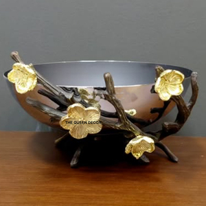 Frutero Decorativo de Metal con Forma Ovalada, Color Blanco Elegante con Diseño de Flor Dorada, Hermoso y Elegante - Product Image 6