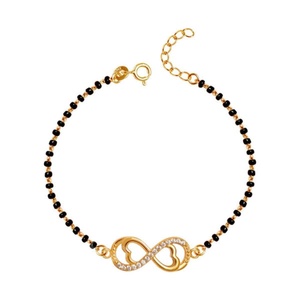 Infinity <b>Adjustable</b> Hand Wrist Mangalsutra <b>Bracelet</b> at Stonewels Featuring an infinity symbol traditional black beaded chain - Product Image 1