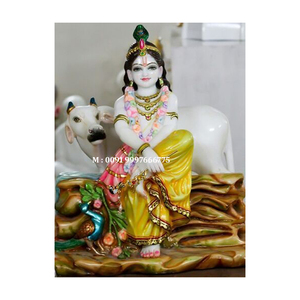 Statue de Lord Krishna en marbre blanc, finition soignée et polie, en position debout, pour la décoration de la maison et des temples. - Product Image 2