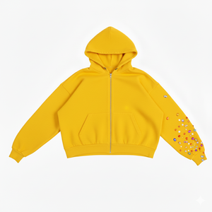 Sudadera con Capucha Personalizada de Invierno, Estilo Urbano, Lavado Ácido, Cierre de Cremallera, Diseño Desgastado, Estampado Digital con Pedrería, para Hombre y Unisex - Product Image 4