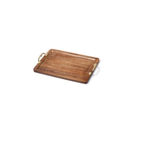 Bandeja de Madera de Acacia Natural Más Vendida con Asa de Metal, Diseño Popular Más Vendido, Bandeja de Servir de Madera de Acacia, Personalización de Logotipo - Product Image 1