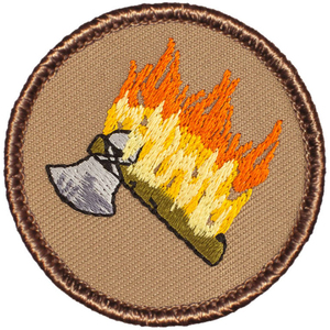 Patch brodé à coudre Flaming Tomahawk Patrol, diamètre carré de 2 pouces, avec perles brodées - Product Image 1