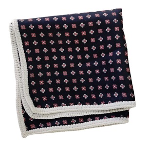 Navy Maroon Floral Handmade Knitted <b>Edge</b> Signature Border Handkerchief Perfect Dining Pocket <b>Square</b> for Blazers Suit - Product Image 2