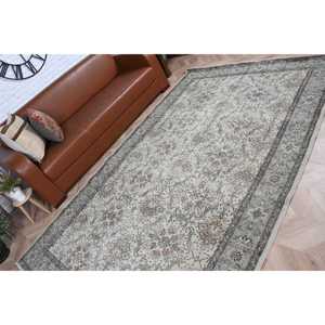 Alfombra turca vintage, alfombra de 5.7x9.4 pies, alfombra blanca con plantas y árboles azules - Product Image 5