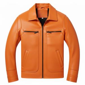 Chaqueta Larga de Cuero Urbana para Hombre con Cuello de Lona |   Logotipo Personalizado OEM |   Ropa de Primavera y Otoño - Product Image 1