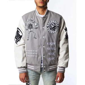 Blouson universitaire de créateur OEM pour hommes blouson de baseball en cuir brodé avec logo personnalisé patch en chenille tissu de style letterman ODM - Product Image 1