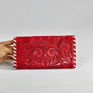 Carteras de mano con cremallera de cuero genuino con diseño floral de alta calidad y lujo, hechas a mano, para mujeres y niñas. - Product Image 2