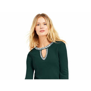 INC International Concepts Maglione da donna verde extra piccolo con decorazioni a foro per chiavi per la stagione autunnale - Product Image 3