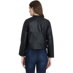 2025 nouvelles femmes en cuir PU veste courte coupe ajustée moto veste rétro fermeture éclair manteau Multi couleur Options personnalisable en gros - Product Image 5