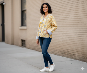 Veste matelassée en coton pour femmes, à porter devant, à rayures, style bohème, double face, crop top - Product Image 1