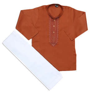 Costume Kurta Shalwar brodé pour garçons - Brun foncé - Product Image 4