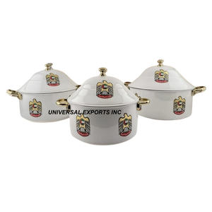 Juego de tres ollas de doble pared, diseño de los Emiratos, calentador de alimentos decorativo de metal de lujo, cazuela de Metal nueva de lujo de alta calidad - Product Image 1