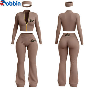 Customized Logo Women's Winter Active Wear Tracksuit Set Full Zip <b>Jacket</b> & Flared Pants 2-Piece <b>Fleece</b> <b>Lining</b> Eco-Friendly - Product Image 6