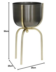 กระถางตั้งพื้นทันสมัยพร้อมขาตั้งโลหะสีดำและกระถางทองสำหรับทางเข้าบ้านและพื้นที่ใช้สอยที่ทำด้วยมือจากอินเดีย - Product Image 2