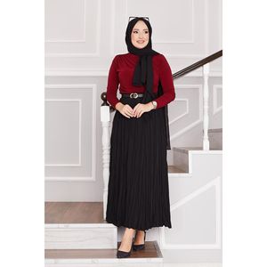 Kras-Hijab de satén negro con estampado digital floral, largo y recto, plisado corto, estampado floral, plisado - Product Image 3