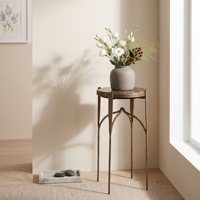 Table d'appoint ronde en fer et marbre bronze antique, table d'appoint décorative en métal, table de chevet, table occasionnelle, vente en gros
