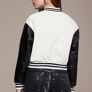 Suministro de fábrica Chaqueta universitaria de cuero para mujer Ajuste cómodo Tamaño XL Longitud larga Diseño personalizado-Disponible Color blanco y negro - Product Image 3