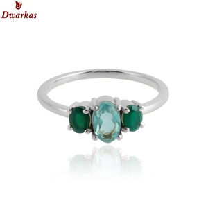 Exportateur en gros de bijoux fins de luxe, bague en argent sterling 925 avec trois pierres précieuses en onyx vert, cadeau de mariage pour femmes - Product Image 2