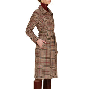 Abrigo largo de palangre con cinturón a cuadros para mujer, chaqueta de mezcla de lana con botones y solapa, gabardina informal transpirable de tartán - Product Image 6