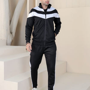 Veste deux pièces avec fermeture éclair personnalisée OEM pour hommes, survêtement en polyester avec fermeture éclair, survêtement coupe-vent pour la salle de sport, ensemble de vêtements de sport courts - Product Image 1