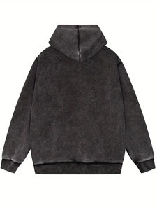 Sudadera con Capucha de Felpa Lavada, Sudadera sin Cordones, Sudadera con Capucha con Cierre y Estilo Vintage Desgastado para Hombre, Logotipo Personalizado, Lavado Ácido - Product Image 2