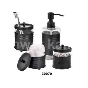 Ensemble d'accessoires de salle de bain noir mat 4 pièces distributeur de savon à lotion ensemble de porte-brosse à dents 2 bocaux en verre ensemble d'accessoires de salle de bain - Product Image 1