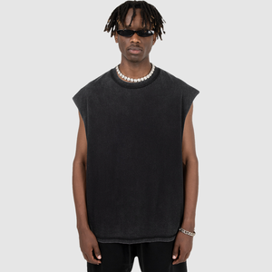 Camiseta sin mangas lavada con ácido para hombre en blanco de alta calidad al por mayor - Product Image 4